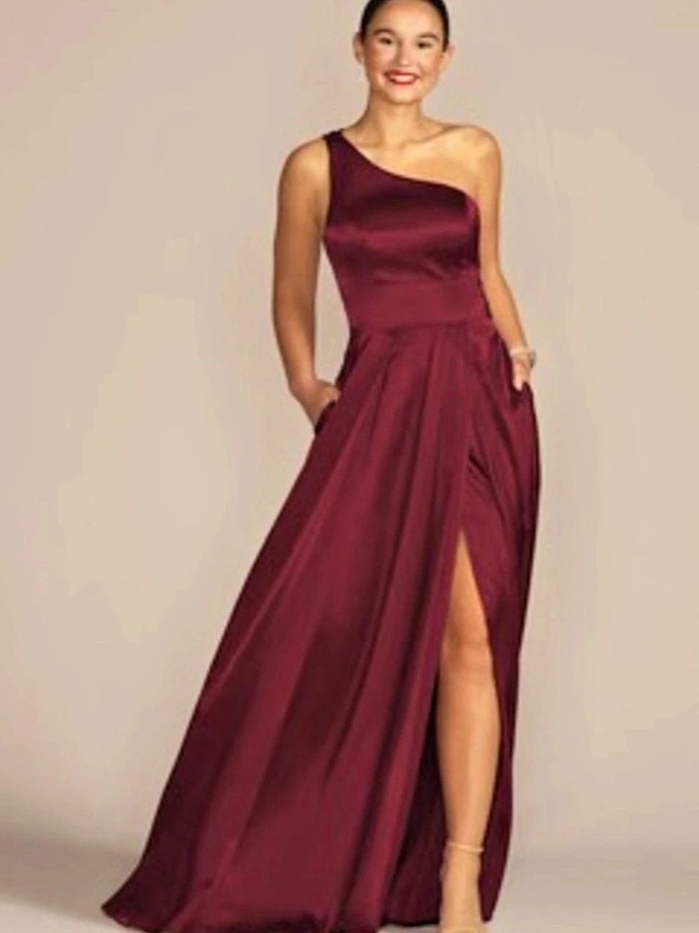 David's Bridal One Shoulder Aline Maxi One-Shoulder Dress in Red Size 10 NWT